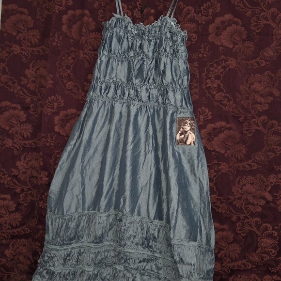 Magnolia Pearl Blue Silk Tiered Elastic Ruched Sundress - Picture 2 of 11